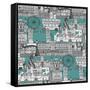 London Toile Blue-Sharon Turner-Framed Stretched Canvas