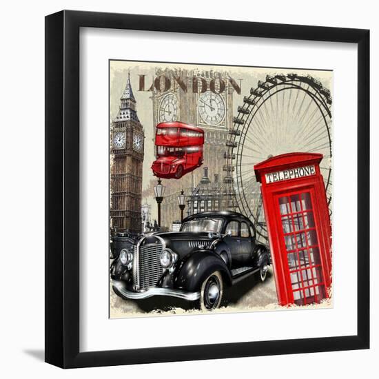 London Vintage Poster.-AXpop-Framed Art Print