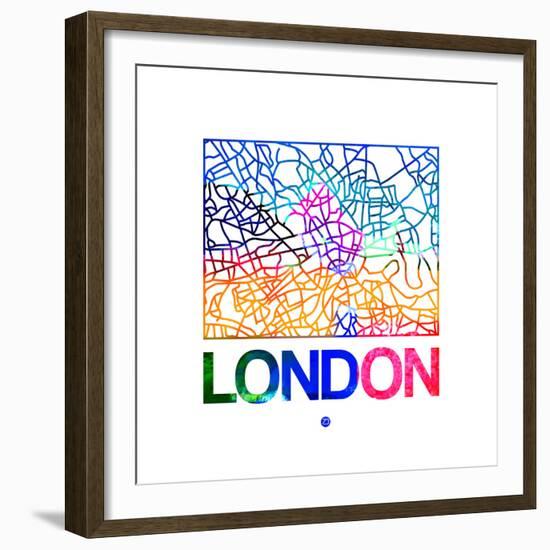 London Watercolor Street Map-NaxArt-Framed Premium Giclee Print