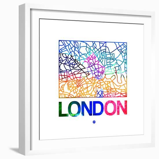 London Watercolor Street Map-NaxArt-Framed Premium Giclee Print