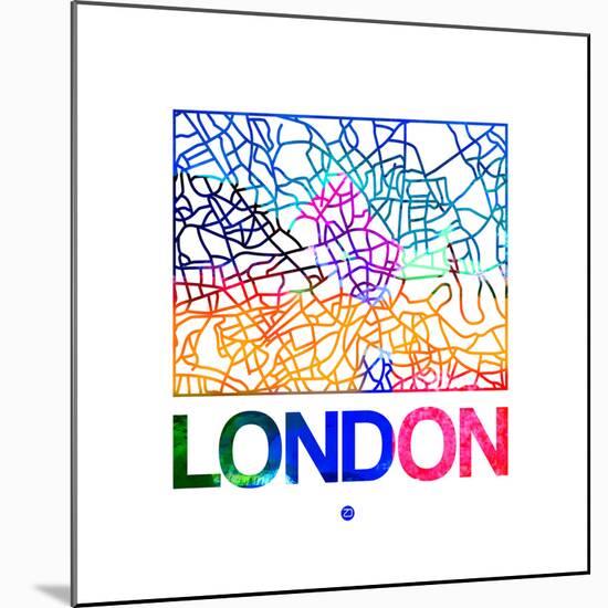 London Watercolor Street Map-NaxArt-Mounted Premium Giclee Print