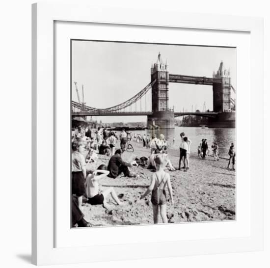 Londoners Relax on Tower Beach, c.1952-Henry Grant-Framed Art Print