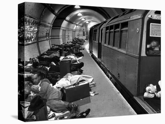 Londoners Sleeping Underground in Subway For Protection During German Bombing Raids-Hans Wild-Stretched Canvas