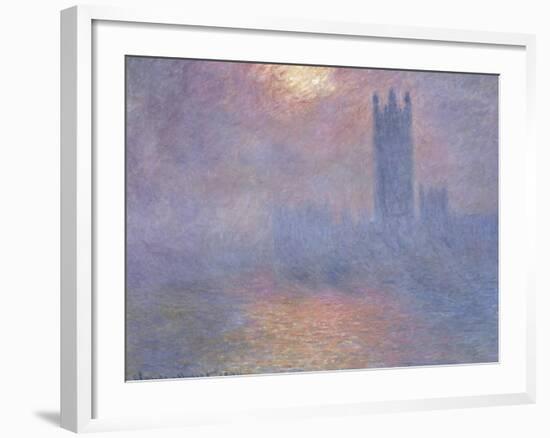 Londres, le Parlement, trouée de soleil dans le brouillard-Claude Monet-Framed Giclee Print