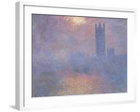 Londres, le Parlement, trouée de soleil dans le brouillard-Claude Monet-Framed Giclee Print