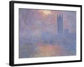 Londres, le Parlement, trouée de soleil dans le brouillard-Claude Monet-Framed Giclee Print