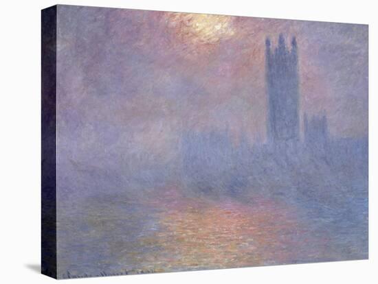 Londres, le Parlement, trouée de soleil dans le brouillard-Claude Monet-Stretched Canvas