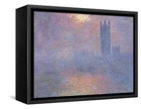 Londres, le Parlement, trouée de soleil dans le brouillard-Claude Monet-Framed Stretched Canvas