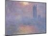 Londres, le Parlement, trouée de soleil dans le brouillard-Claude Monet-Mounted Giclee Print