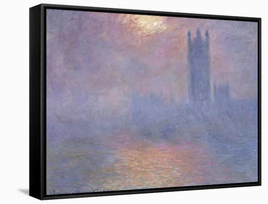 Londres, le Parlement, trouée de soleil dans le brouillard-Claude Monet-Framed Stretched Canvas