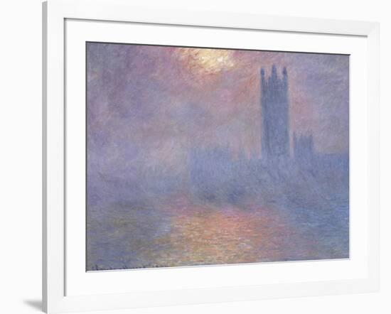 Londres, le Parlement, trouée de soleil dans le brouillard-Claude Monet-Framed Giclee Print