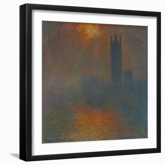 Londres, le Parlement, trouee de soleil London, Parliament, sun breaking through the clouds.-Claude Monet-Framed Giclee Print