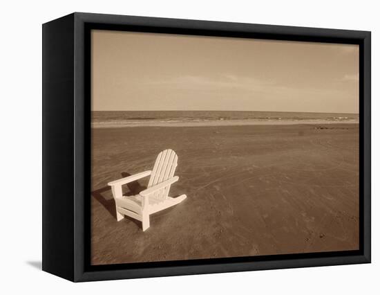 Lone Chair on Empty Beach-null-Framed Stretched Canvas