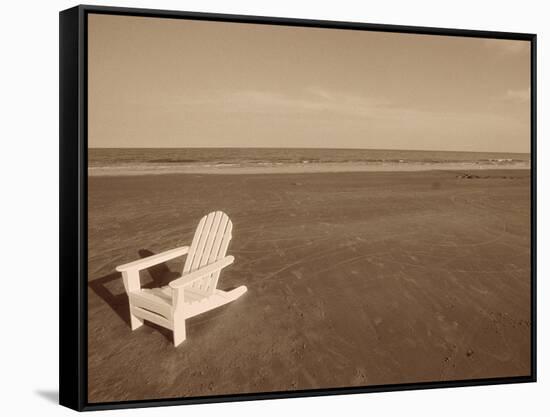 Lone Chair on Empty Beach-null-Framed Stretched Canvas