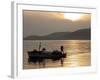 Lone Fisherman Casts His Net at Twilight off the Adriatic Coast-null-Framed Photographic Print