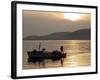 Lone Fisherman Casts His Net at Twilight off the Adriatic Coast-null-Framed Photographic Print