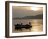 Lone Fisherman Casts His Net at Twilight off the Adriatic Coast-null-Framed Photographic Print