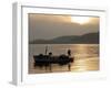 Lone Fisherman Casts His Net at Twilight off the Adriatic Coast-null-Framed Photographic Print