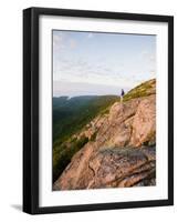 Lone hiker near the summit of Cadillac Mountain, Acadia National Park, Maine, USA-Jerry & Marcy Monkman-Framed Photographic Print