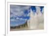 Lone Observer Watches Grand Geyser Erupt, Upper Geyser Basin, Yellowstone National Park-Eleanor Scriven-Framed Photographic Print