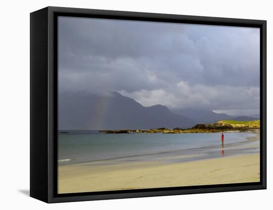 Lone Person on a Sandy Beach Under a Stormy Sky, Near Tully Cross, Connemara, Connacht-Gary Cook-Framed Stretched Canvas