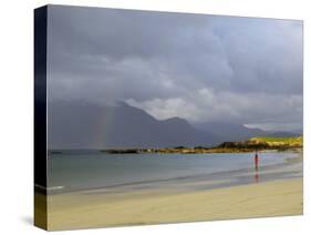 Lone Person on a Sandy Beach Under a Stormy Sky, Near Tully Cross, Connemara, Connacht-Gary Cook-Stretched Canvas