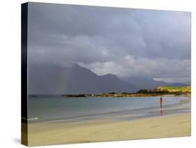 Lone Person on a Sandy Beach Under a Stormy Sky, Near Tully Cross, Connemara, Connacht-Gary Cook-Stretched Canvas