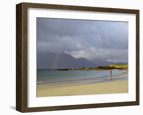 Lone Person on a Sandy Beach Under a Stormy Sky, Near Tully Cross, Connemara, Connacht-Gary Cook-Framed Photographic Print