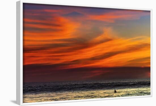 Lone Surfer and Sunset Clouds Off Playa Hermosa Surf Beach, Santa Teresa, Costa Rica-Rob Francis-Framed Photographic Print