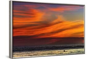 Lone Surfer and Sunset Clouds Off Playa Hermosa Surf Beach, Santa Teresa, Costa Rica-Rob Francis-Framed Photographic Print