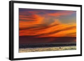 Lone Surfer and Sunset Clouds Off Playa Hermosa Surf Beach, Santa Teresa, Costa Rica-Rob Francis-Framed Photographic Print