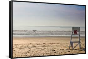 Lone Surfer on Newport Beach Rhode Island-null-Framed Stretched Canvas