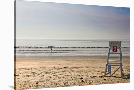 Lone Surfer on Newport Beach Rhode Island-null-Stretched Canvas