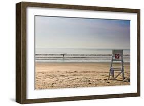 Lone Surfer on Newport Beach Rhode Island-null-Framed Photo