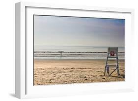 Lone Surfer on Newport Beach Rhode Island-null-Framed Photo