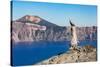 Lone tree trunk over Crater Lake, the deepest lake in the U.S.A., part of the Cascade Range, Oregon-Martin Child-Stretched Canvas