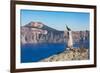 Lone tree trunk over Crater Lake, the deepest lake in the U.S.A., part of the Cascade Range, Oregon-Martin Child-Framed Photographic Print