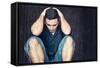 Lonely and Sad Young Man Sitting on the Floor with His Head between His Hands-Kamira-Framed Stretched Canvas