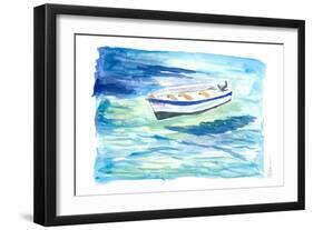 Lonely Boat In Turquoise Waters-M. Bleichner-Framed Art Print