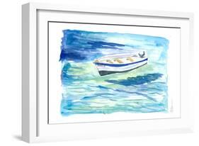 Lonely Boat In Turquoise Waters-M. Bleichner-Framed Art Print