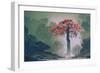 Lonely Red Autumn Tree with falling Leaves in Winter Forest,Landscape Painting-Tithi Luadthong-Framed Art Print