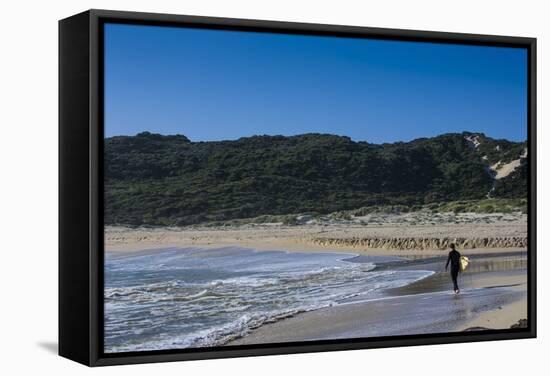 Lonely Surfer on a Beach Near Margaret River, Western Australia, Australia, Pacific-Michael Runkel-Framed Stretched Canvas