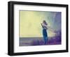 Lonely Woman in Turquoise Dress with Waving Scarf-brickrena-Framed Photographic Print