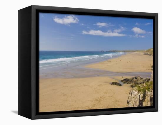 Long Beach and Coastline, Perranporth, North Cornwall, England, United Kingdom, Europe-Neale Clark-Framed Stretched Canvas