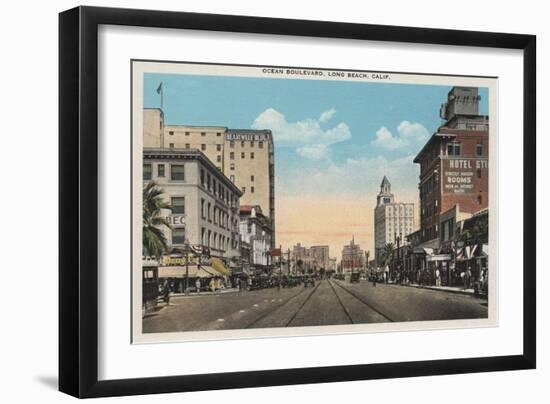 Long Beach, CA - Ocean Boulevard View-Lantern Press-Framed Art Print