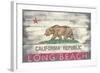 Long Beach, California - Barnwood State Flag-Lantern Press-Framed Art Print