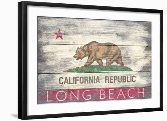 Long Beach, California - Barnwood State Flag-Lantern Press-Framed Art Print