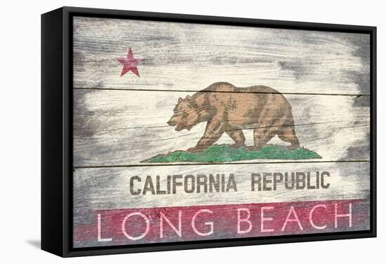 Long Beach, California - Barnwood State Flag-Lantern Press-Framed Stretched Canvas