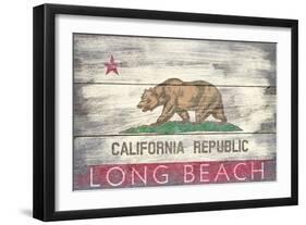 Long Beach, California - Barnwood State Flag-Lantern Press-Framed Art Print