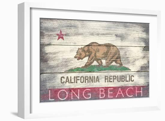 Long Beach, California - Barnwood State Flag-Lantern Press-Framed Art Print